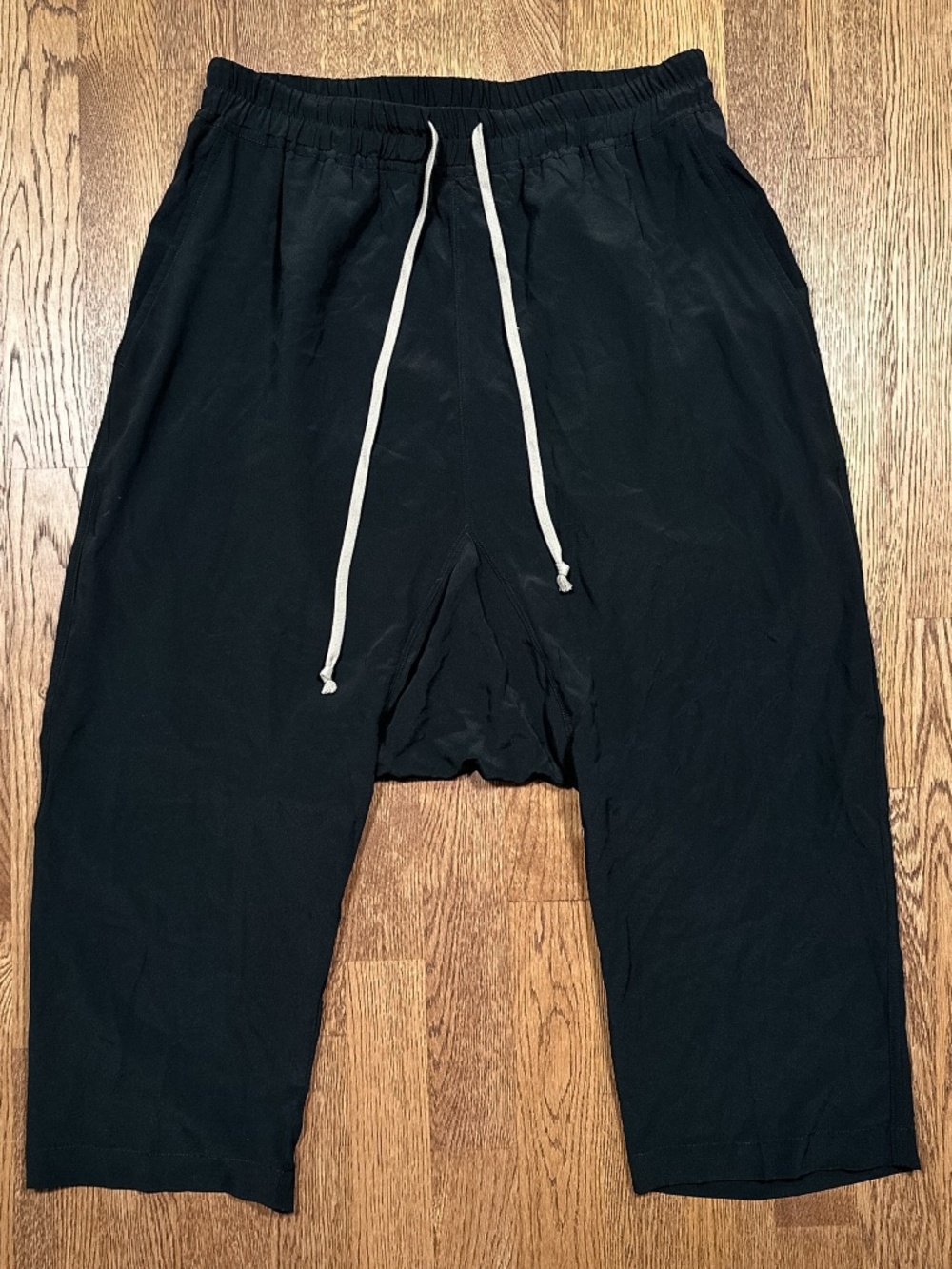 Rick Owens FW23 Luxor Drawstring Drop Crotch Cropped Pants Silk Blend Womens 10